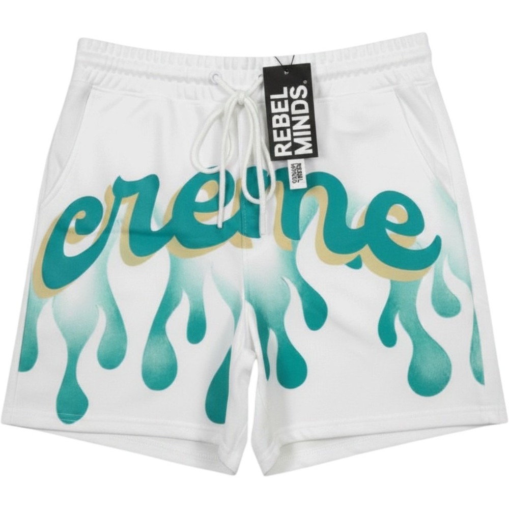 Rebel Minds Mens Creme Drip Graphic Shorts White Teal Streetwear 151-953 Small